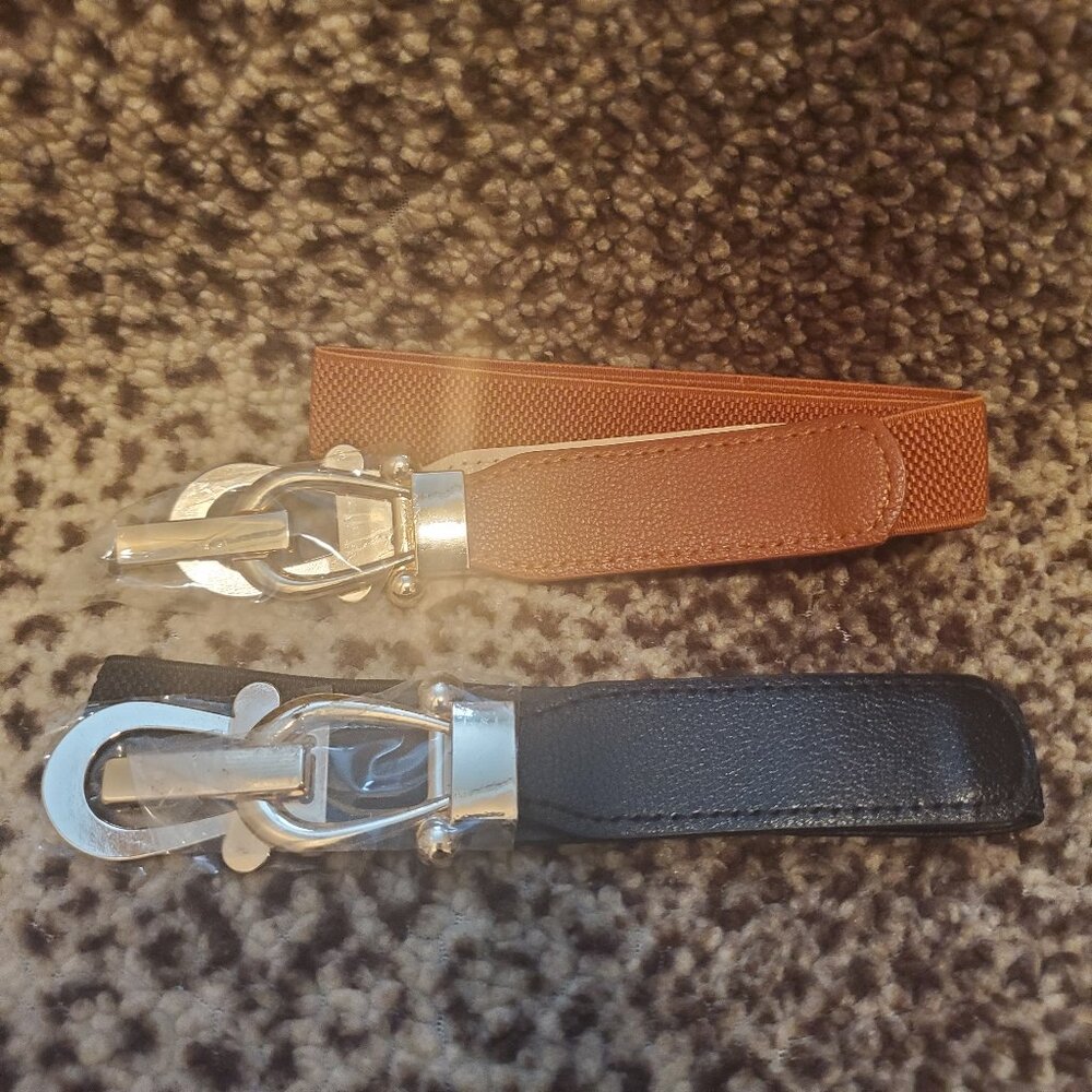 Brand New Women Stretchy Waist Belt Retro Elastic Skinny Belt w/ Gold Buckle